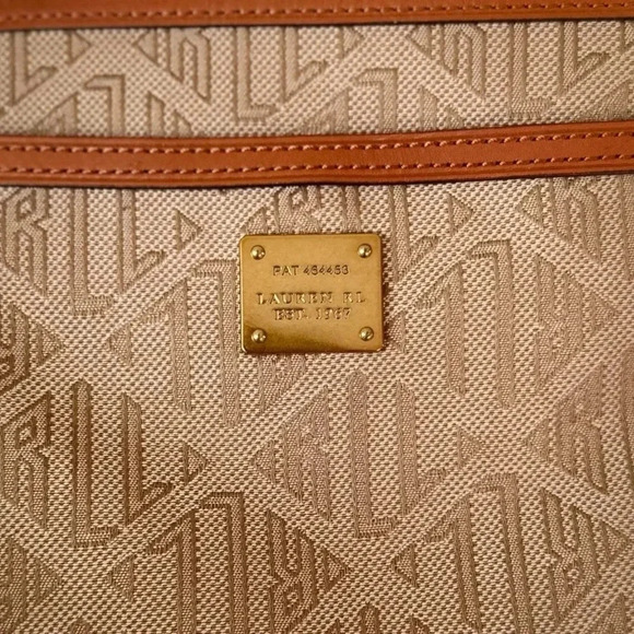 RALPH LAUREN Light Khaki/Tan Signature Canvas Swing Pack Crossbody Leather Trim - Picture 15 of 15